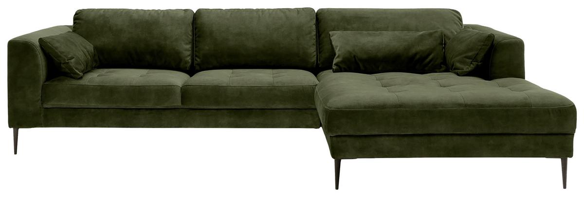 Ecksofa Luzi - Dunkelgrün/Schwarz, MODERN, Textil (280/168cm) - Trendmanufaktur