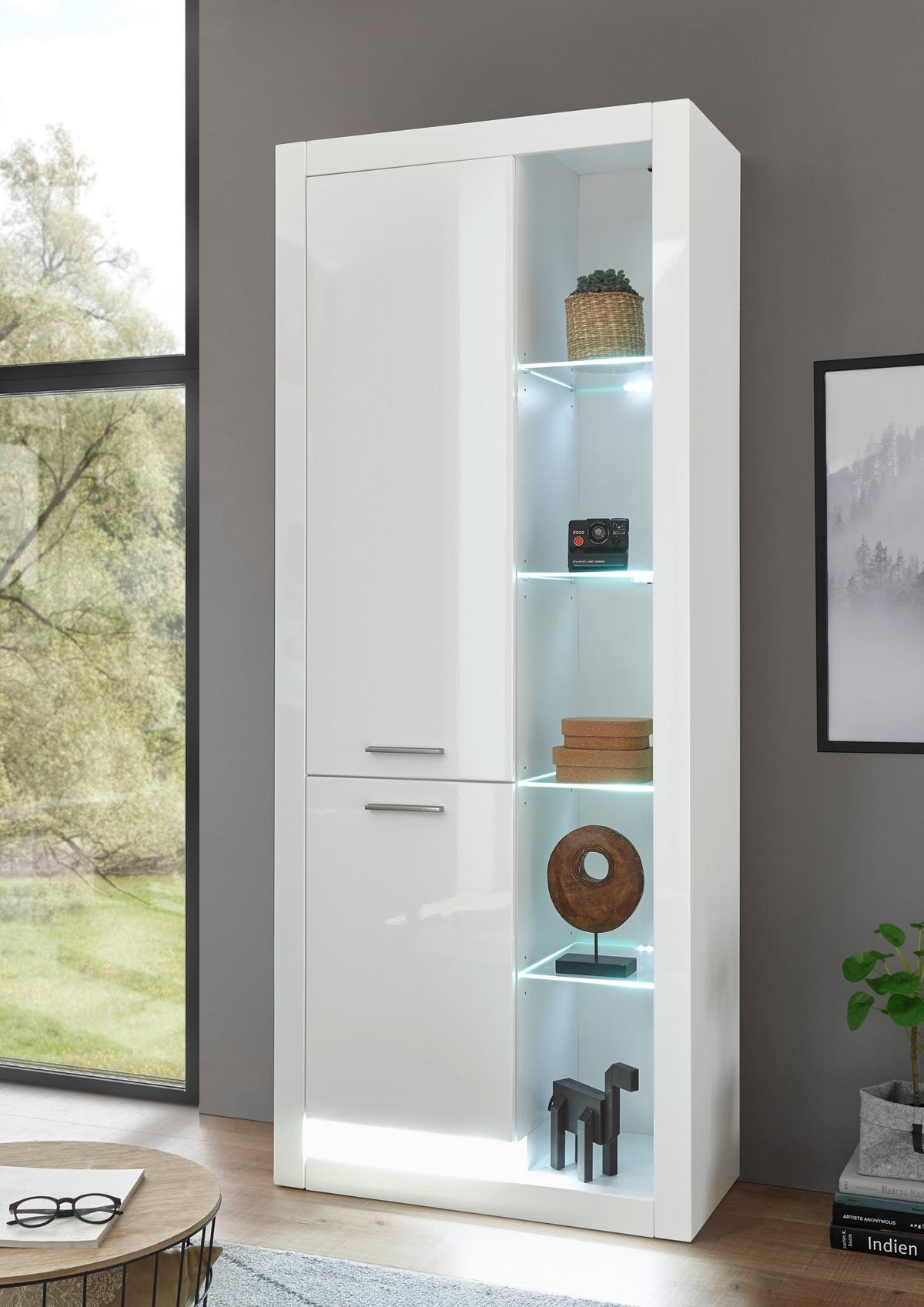 Vitrine Meran Weiß B: 80 cm - Weiß Hochglanz/Weiß, Design, Glas/Holzwerkstoff (80/195/37cm) - MID.YOU