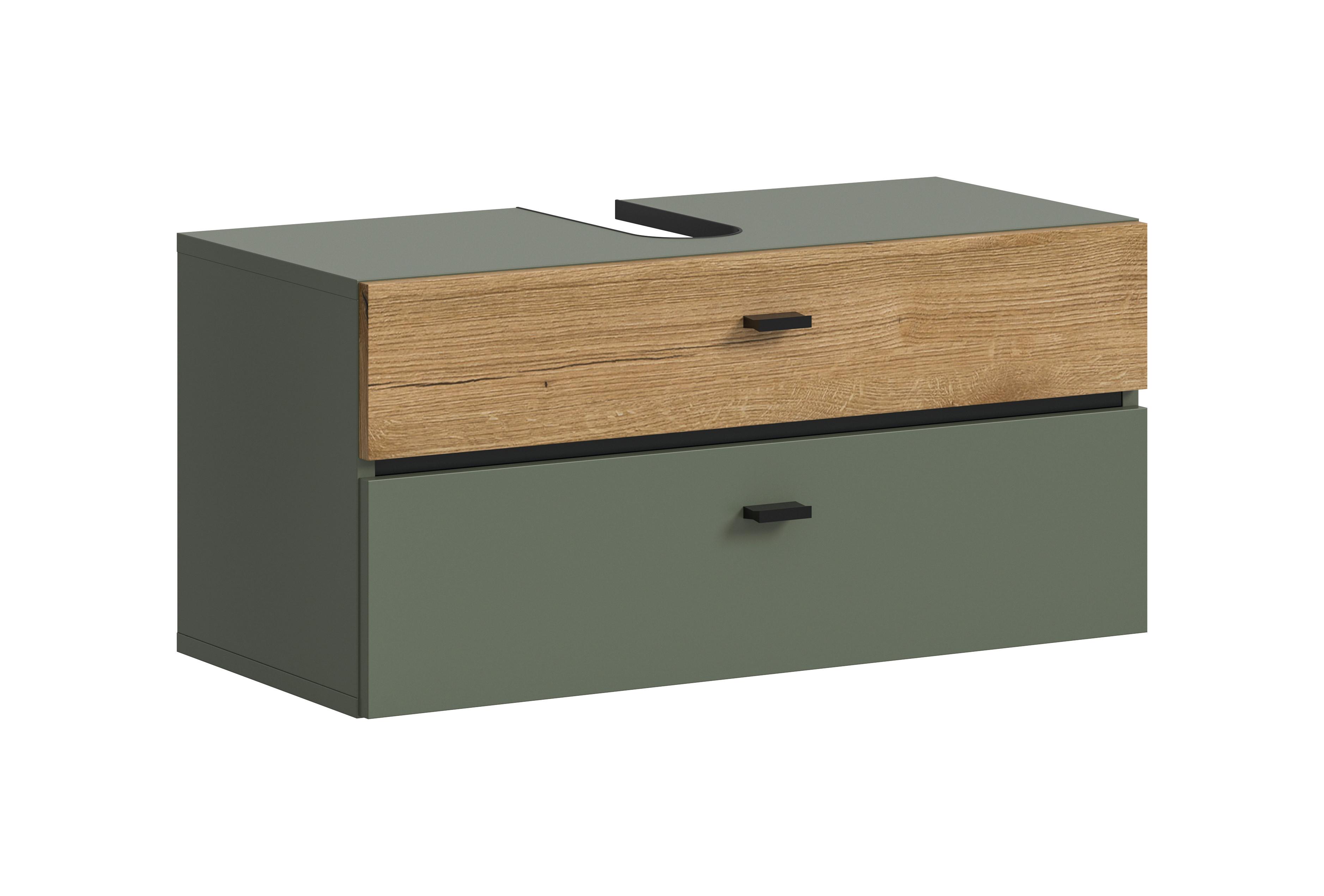 Waschbeckenunterschrank Aqua Grün/Eichefarben B: 75cm - Eichefarben/Grün, Trend, Holzwerkstoff (75/35/35cm) - MID.YOU