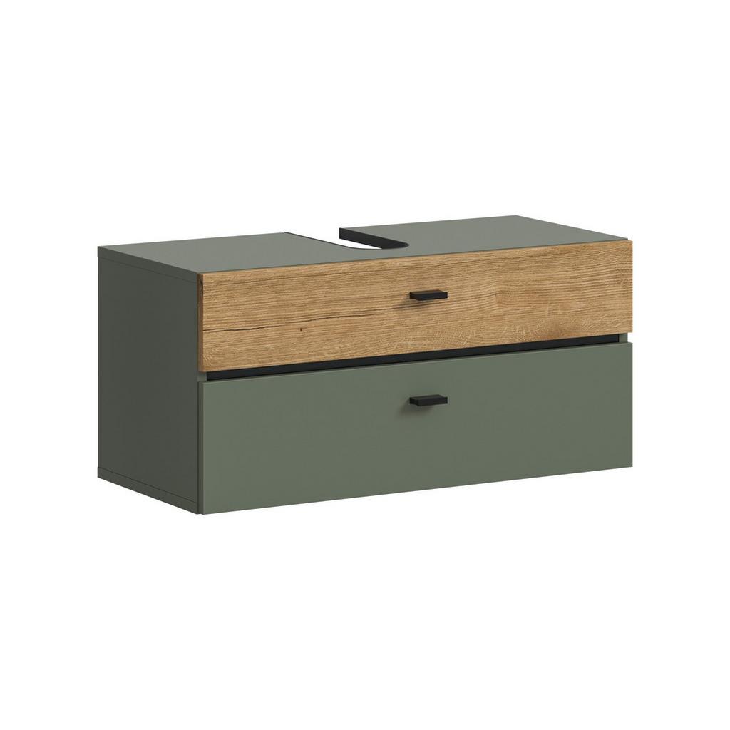 Waschbeckenunterschrank Aqua Grün/Eichefarben B: 75cm