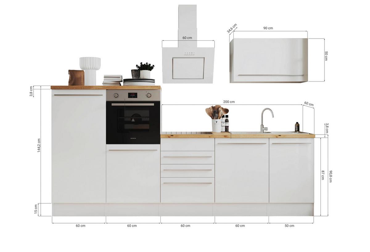 Küchenzeile Premium mit Geräte B: 290 cm Weiß/Eiche Dekor - Wildeiche/Eichefarben, Basics, Holzwerkstoff (290cm) - Respekta
