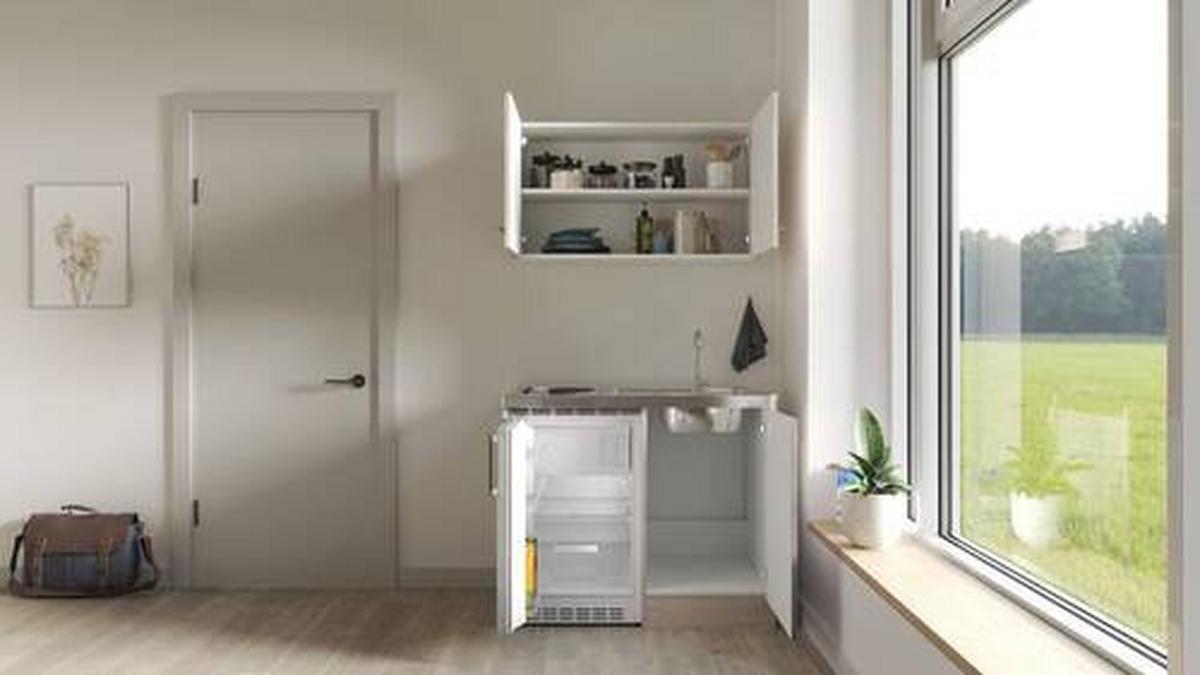 Miniküche Riva Eiche San Remo B: 100 Cm - Champagner/Eiche San Remo, MODERN, Holzwerkstoff (100cm) - FlexWell