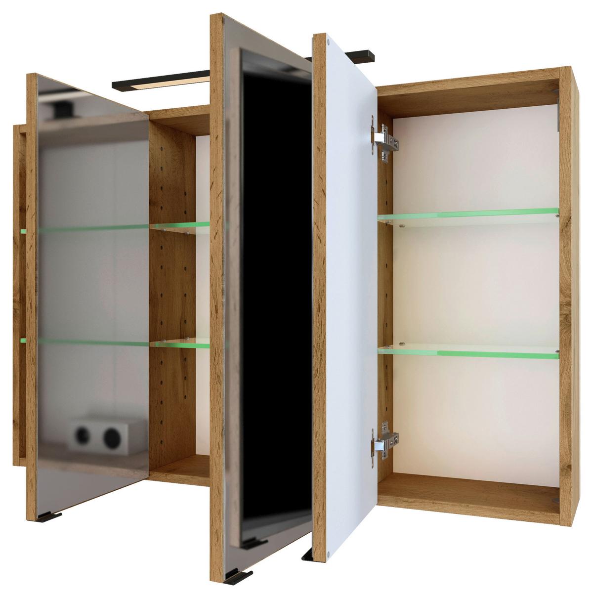 Badmöbel-Set Manchester B: 100 cm Eiche Wotan Dekor - Eichefarben/Weiß, MODERN, Keramik/Holzwerkstoff (100cm) - Held