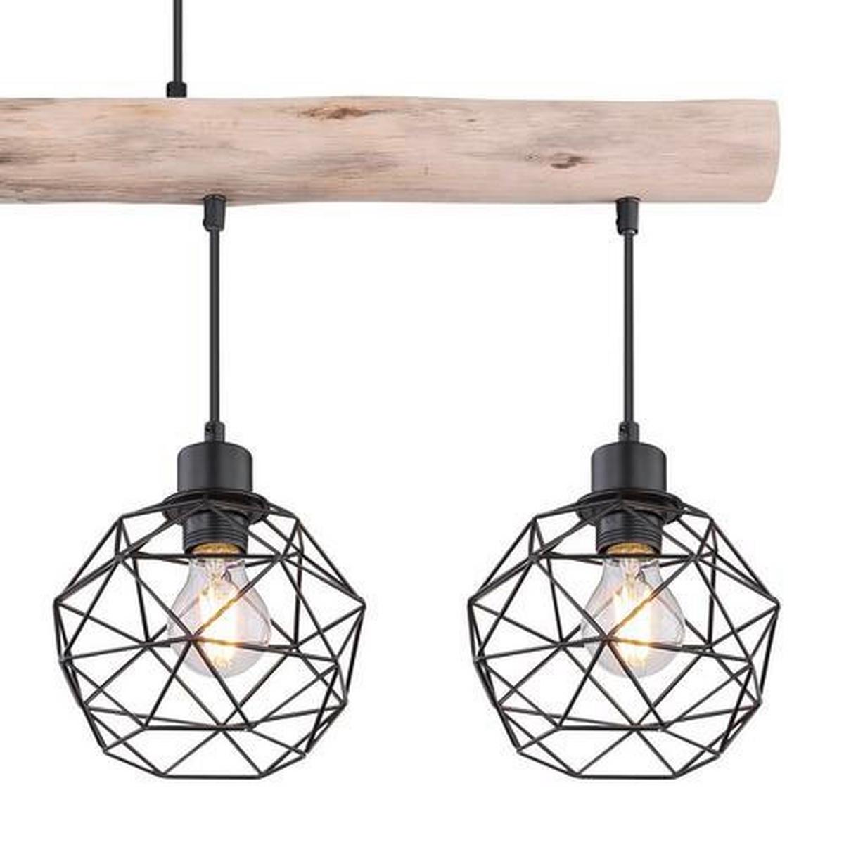 Hängeleuchte Theodor H: 120 Cm 4-Flammig - Schwarz/Naturfarben, Natur, Holz/Metall (85/18cm) - Globo