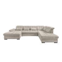 Wohnlandschaft mit Bettkasten Rigatti Beige B: 387 cm - Beige/Schwarz, MODERN, Textil (184/387/252cm) - Livetastic