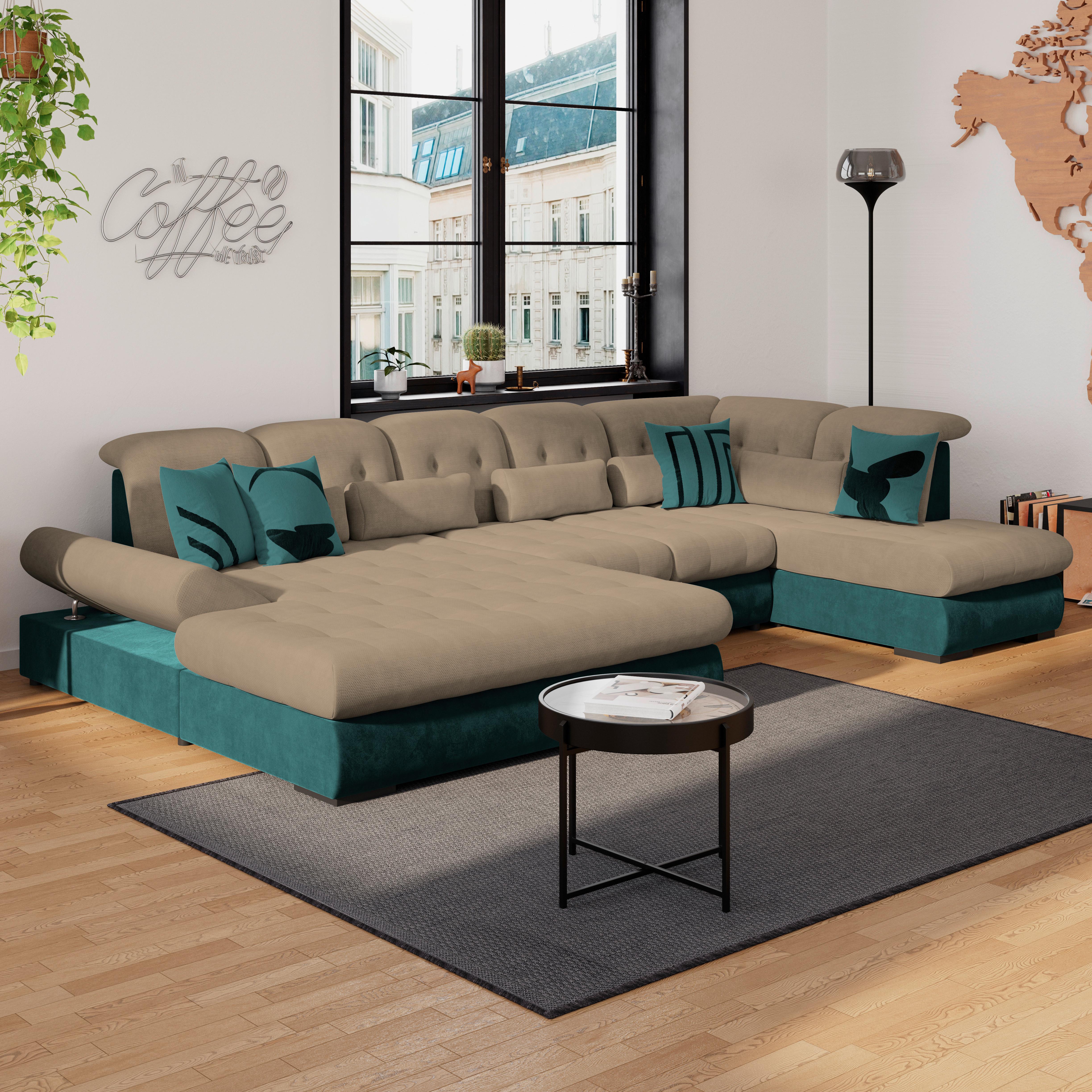 Wohnlandschaft Madera Dunkelbraun S: 358x212 Cm - Türkis/Dunkelbraun, KONVENTIONELL, Kunststoff/Textil (190/358/212cm)