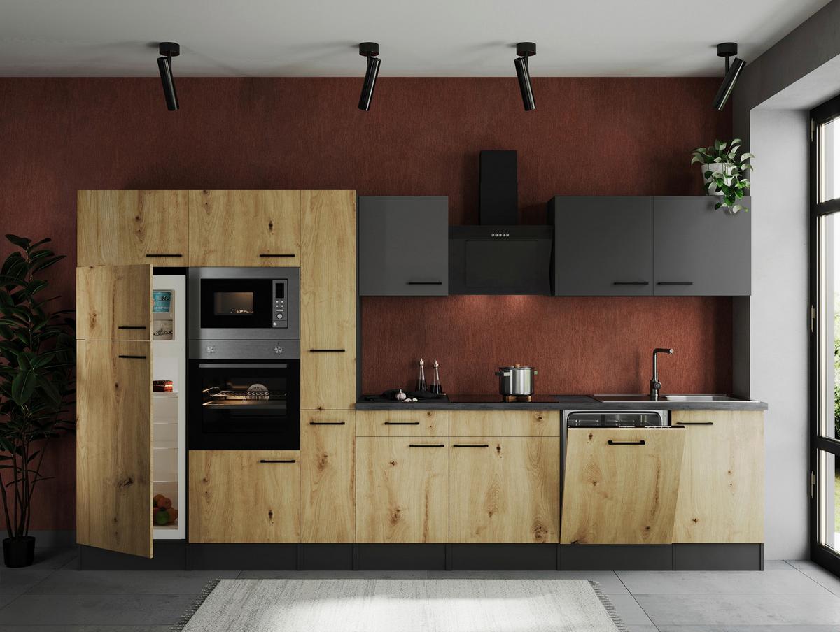 Küchenblock Oliver Artisan Dekor, Grau B: 370 Cm - Eiche Artisan/Grau, Design, Holzwerkstoff (370cm) - Respekta