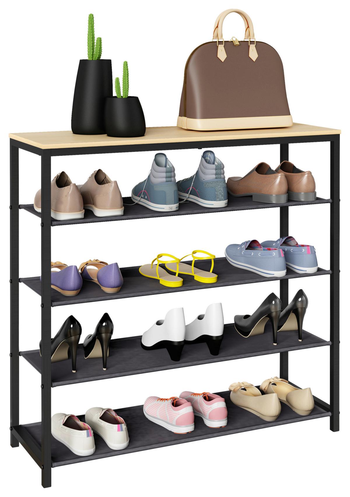 Schuhregal Taliro Schwarz Honig Dekor - Honigeiche/Schwarz, Design, Holzwerkstoff/Metall (90/87/30cm) - MID.YOU