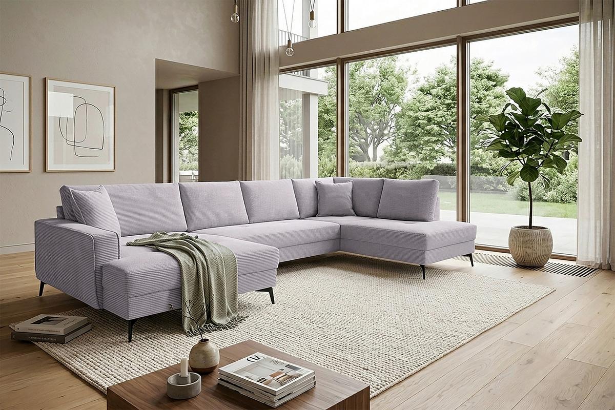 Wohnlandschaft Zero Grau U-Form 195x362x173cm - Hellgrau/Schwarz, Trend, Textil (173/362/195cm)