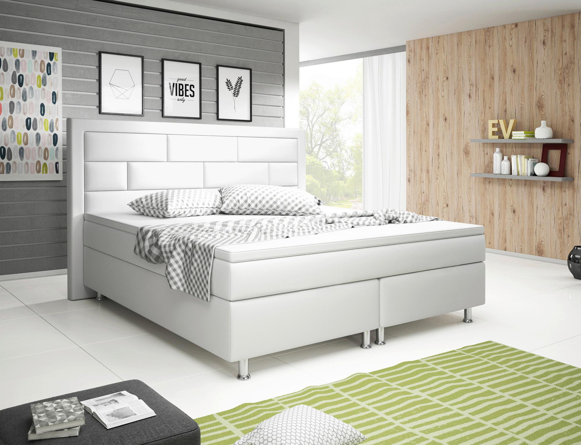 Boxspringbett Mit Topper Lederlook 180x200 Nizza - Silberfarben/Weiß, KONVENTIONELL, Leder/Textil (180/200cm) - MID.YOU