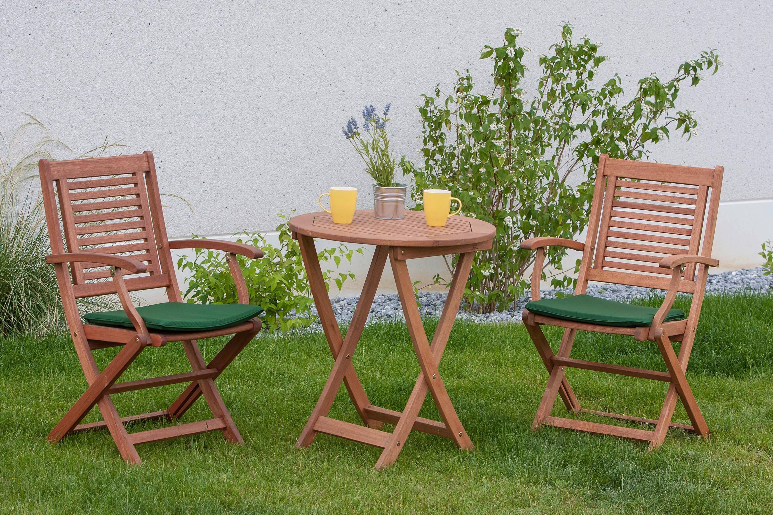 Gartentischgruppe Cordoba 3 tlg. Grün - Eukalyptusholzfarben/Grün, KONVENTIONELL, Holz/Textil - Gardenson