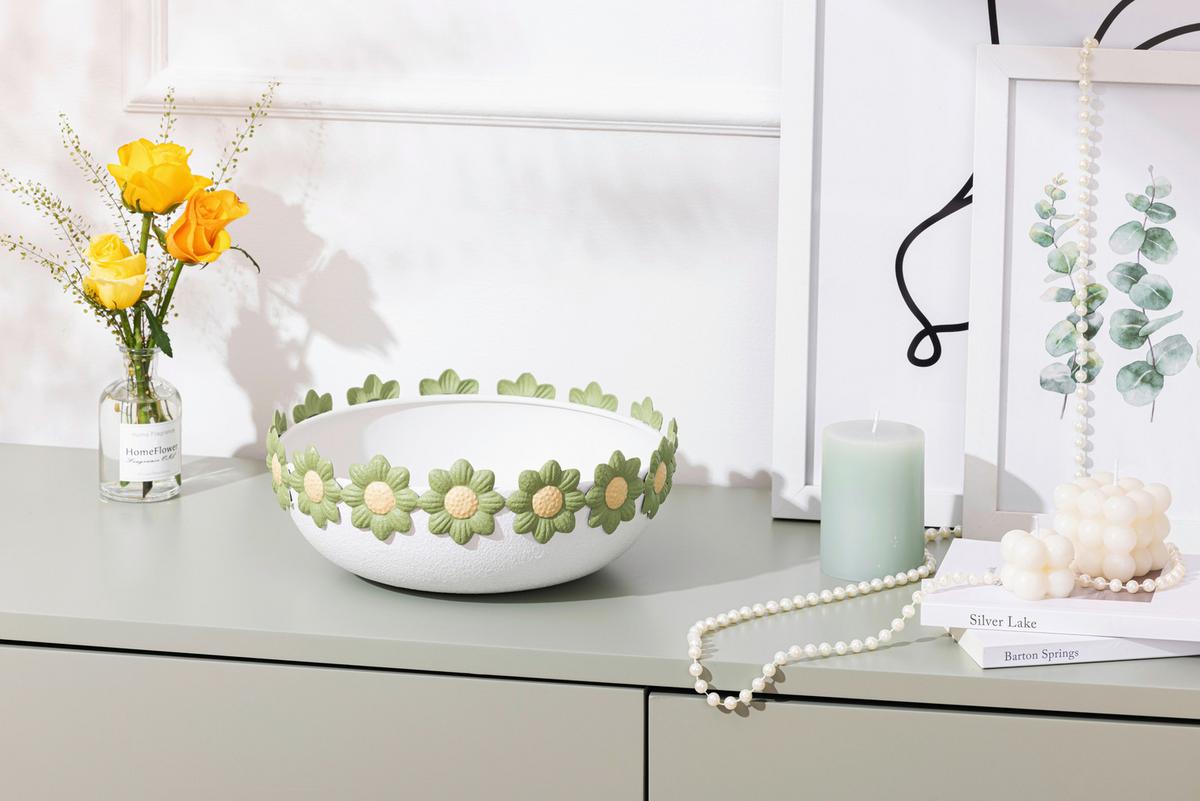 Dekoschale Veronika - Dunkelgelb/Weiß, KONVENTIONELL, Metall (25,5/10cm) - Luca Bessoni