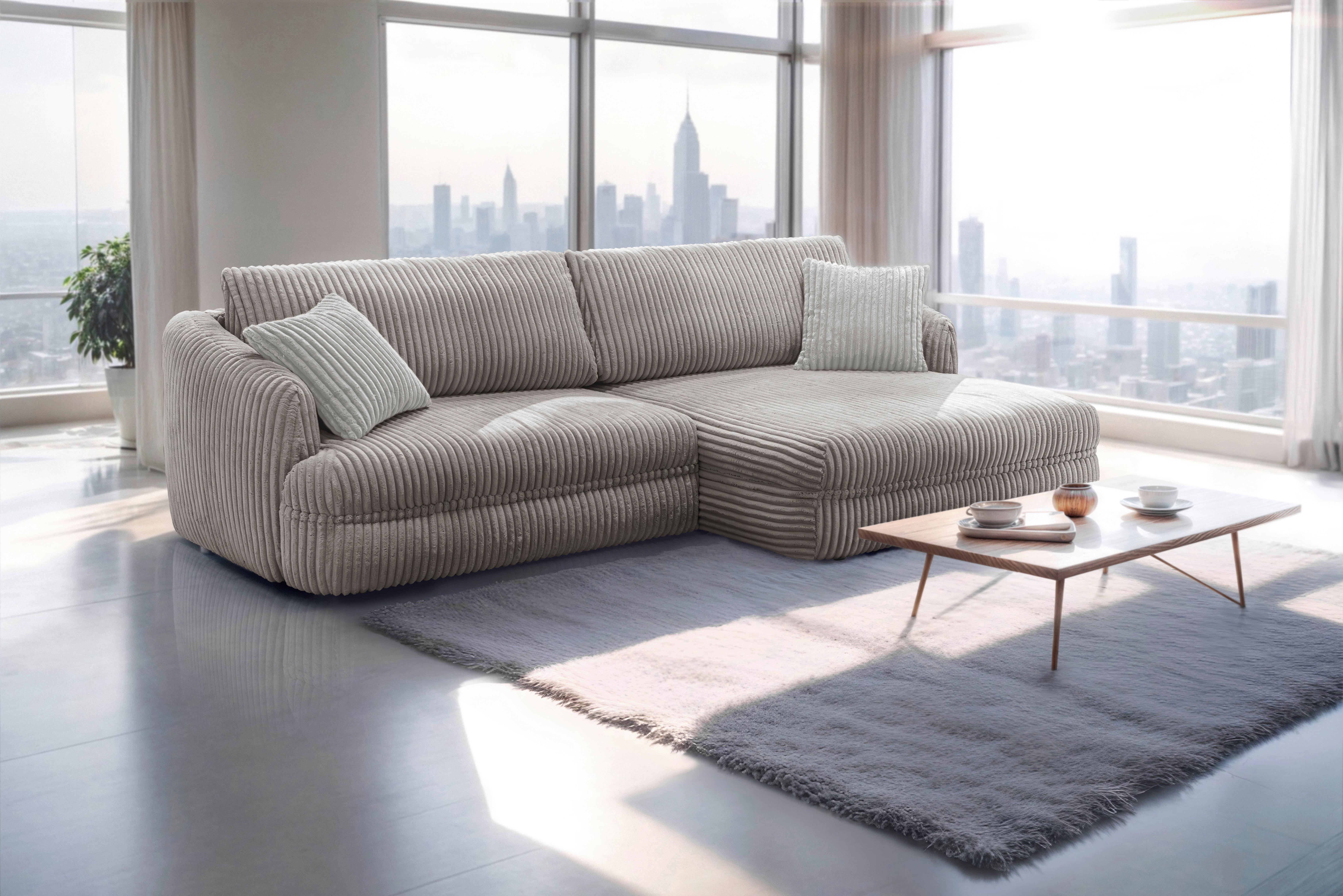 Ecksofa Lush, Taupe Schenkel: 284x161 cm - Taupe/Silberfarben, Design, Textil (284/161cm) - Livetastic