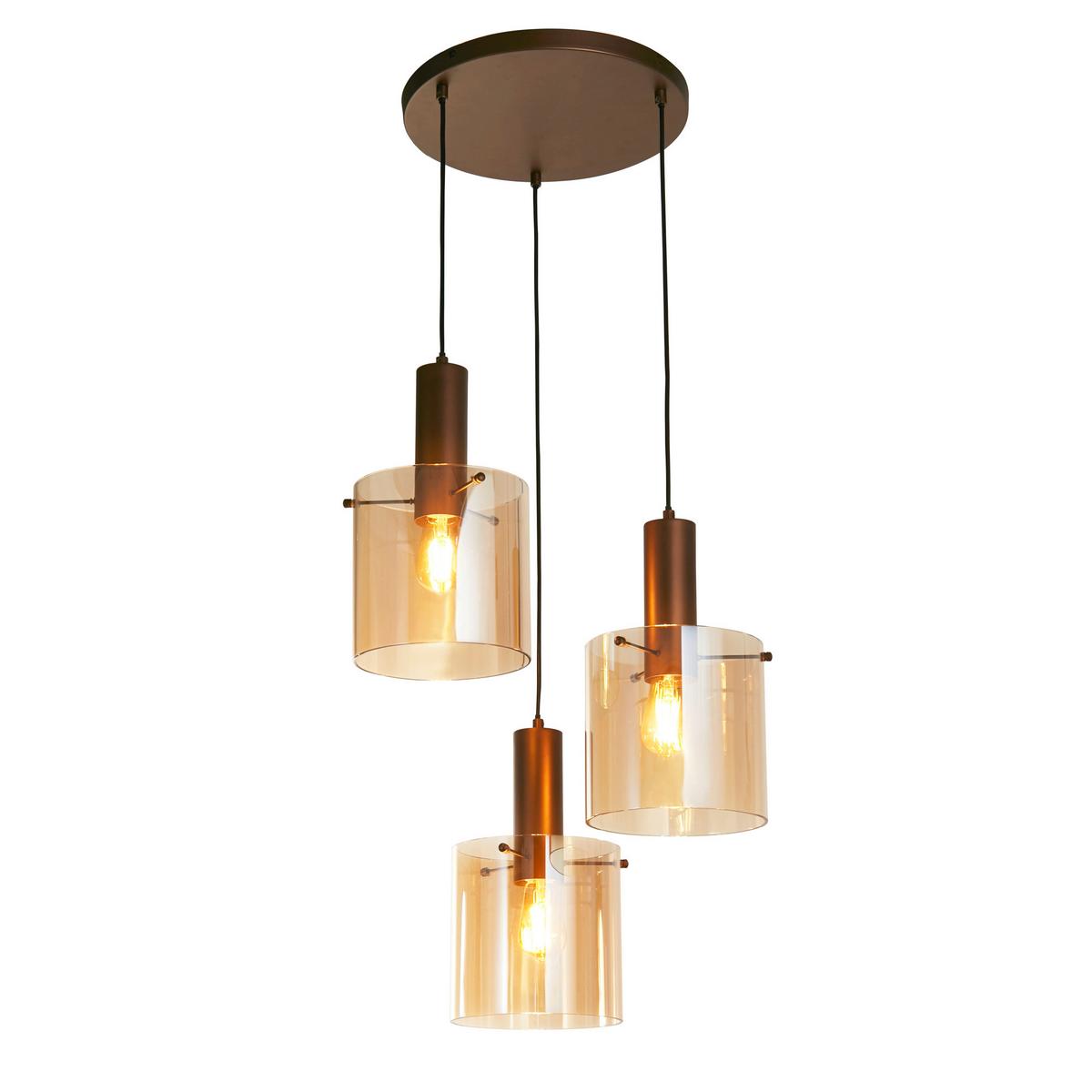 Hängeleuchte 88910-3mo - Bernsteinfarben, Design, Glas/Metall (47/35/47cm)