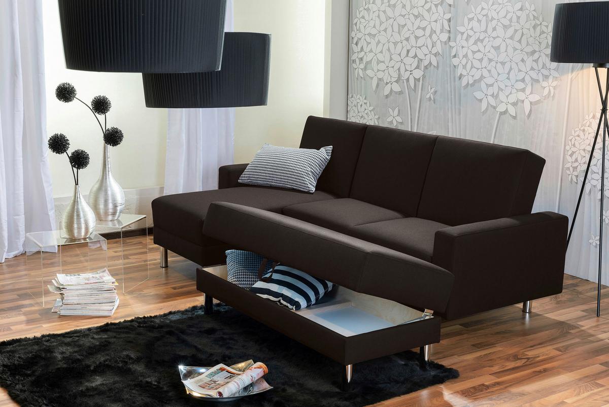 Ecksofa mit Schlaffunktion Just Fashion Dunkelbraun - Chromfarben/Dunkelbraun, KONVENTIONELL, Textil (152/230cm) - Max Winzer