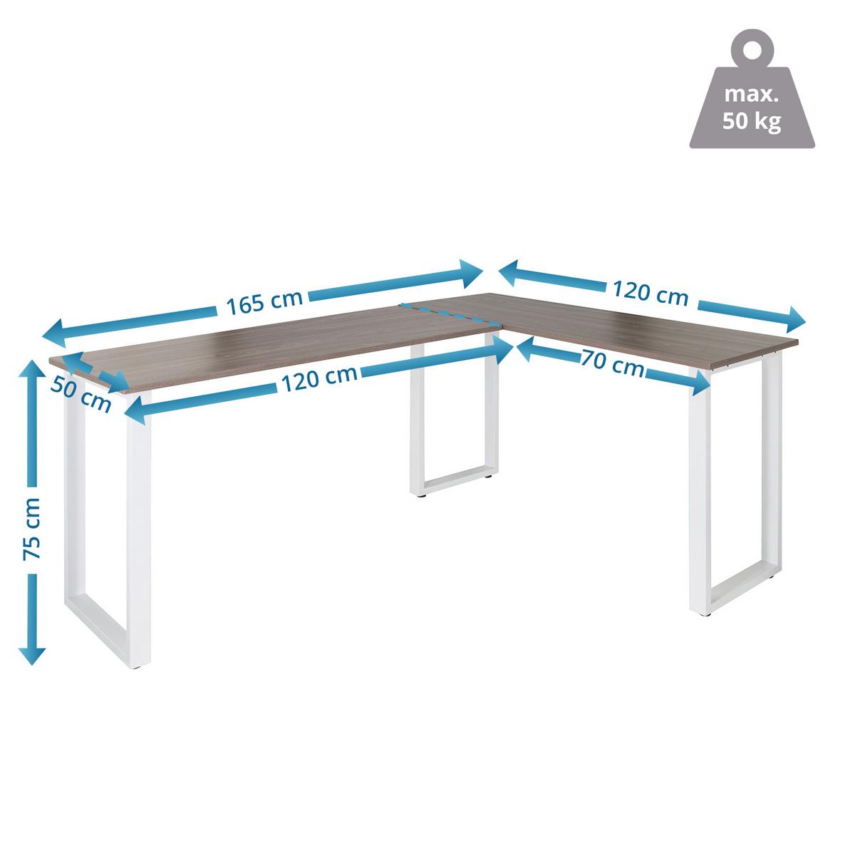 Eckschreibtisch Workspace Basic I - Weiß/Grau, Basics, Holzwerkstoff/Metall (165/120/75cm) - MID.YOU