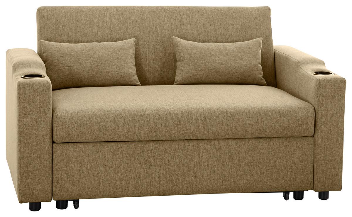 Schlafsofa Athen Khaki B: 150 cm - Khaki/Schwarz, Basics, Textil/Metall (150/91/85cm) - P & B