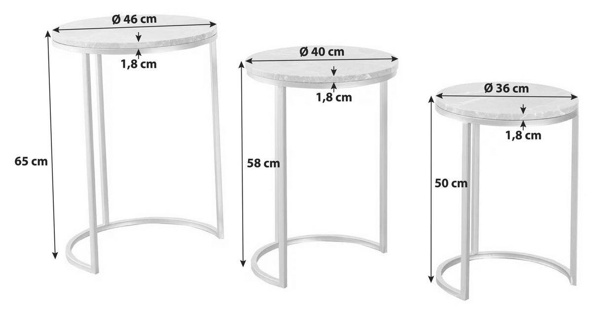 Beistelltisch 3-Teilig Tria Goldfarben/Weiß - Goldfarben/Weiß, Trend, Stein/Metall - Kayoom