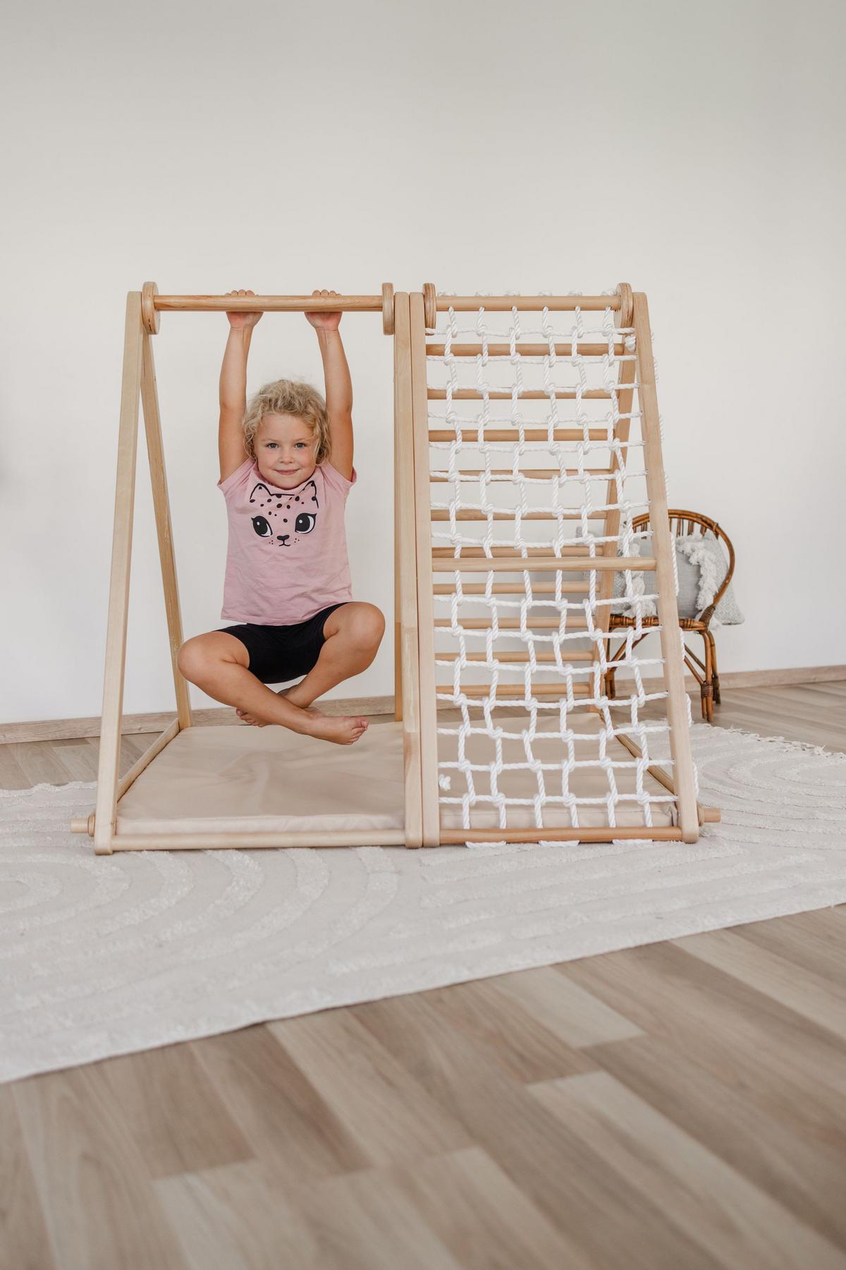 klappbares Klettergerüst mit Sicherheitsmatte - Multicolor/Weiß, Basics, Holz (105/110/100cm) - CLIFF