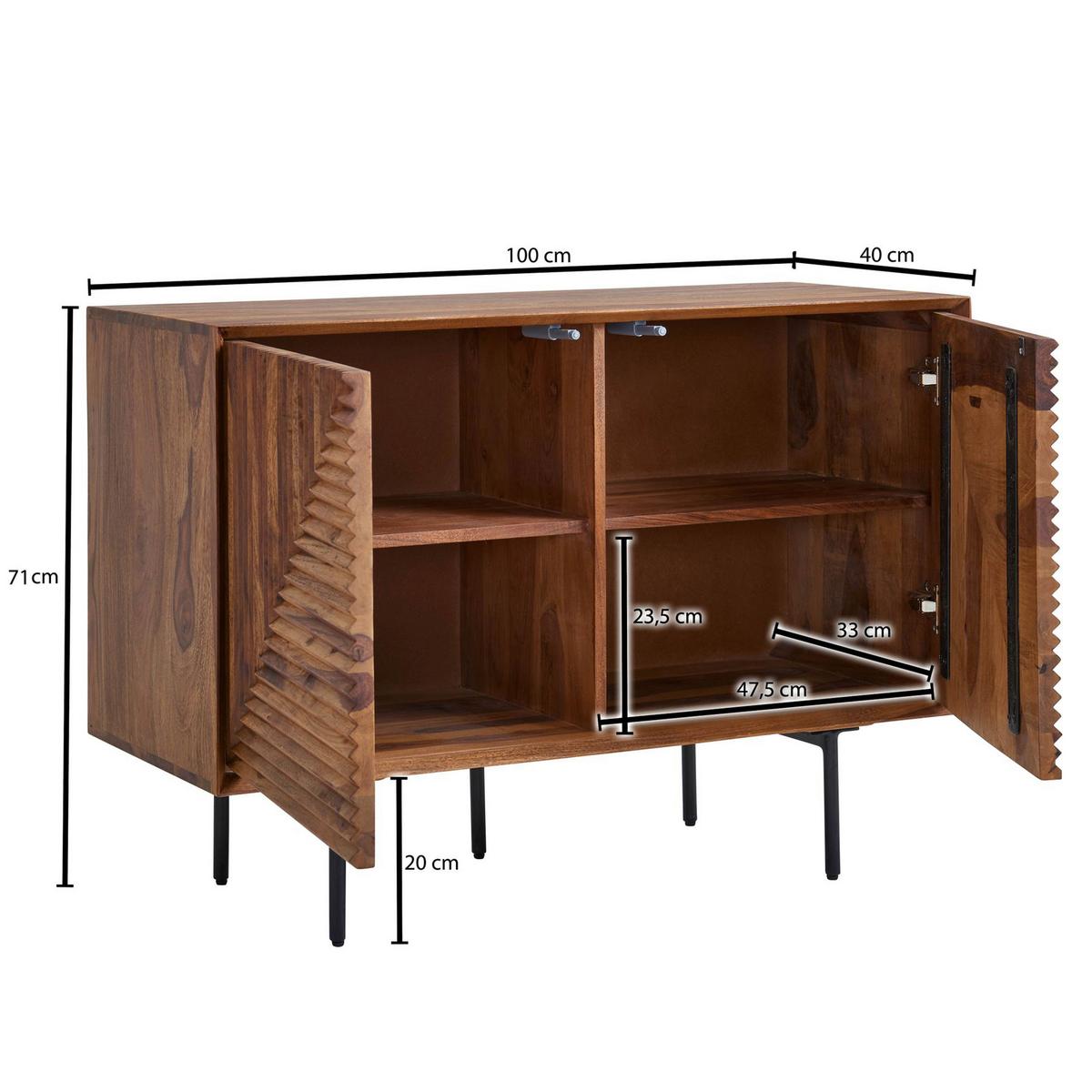 Sideboard Sheesham Sheeshamfarben B: 100 cm - Sheeshamfarben/Schwarz, Design, Holz (100/71/40cm) - MID.YOU