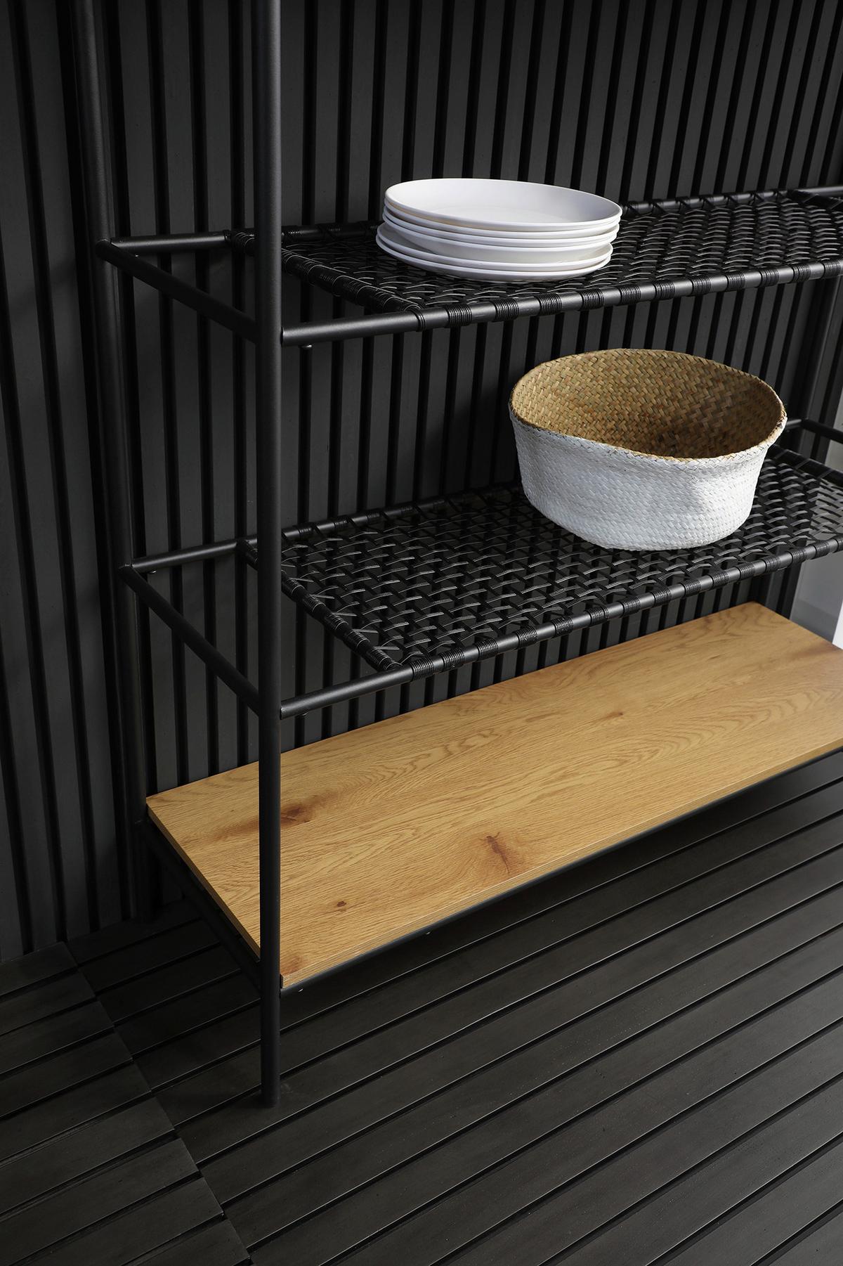 Regal Schwarz, Naturfarben B: 110cm - Schwarz/Naturfarben, Design, Holzwerkstoff/Kunststoff (110/129/34cm) - Livetastic