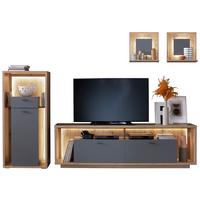 Wohnkombination 4-tlg. Lizzano Grau/eichefarben - Eichefarben/Grau, Design, Holzwerkstoff (286/200/40cm) - MID.YOU