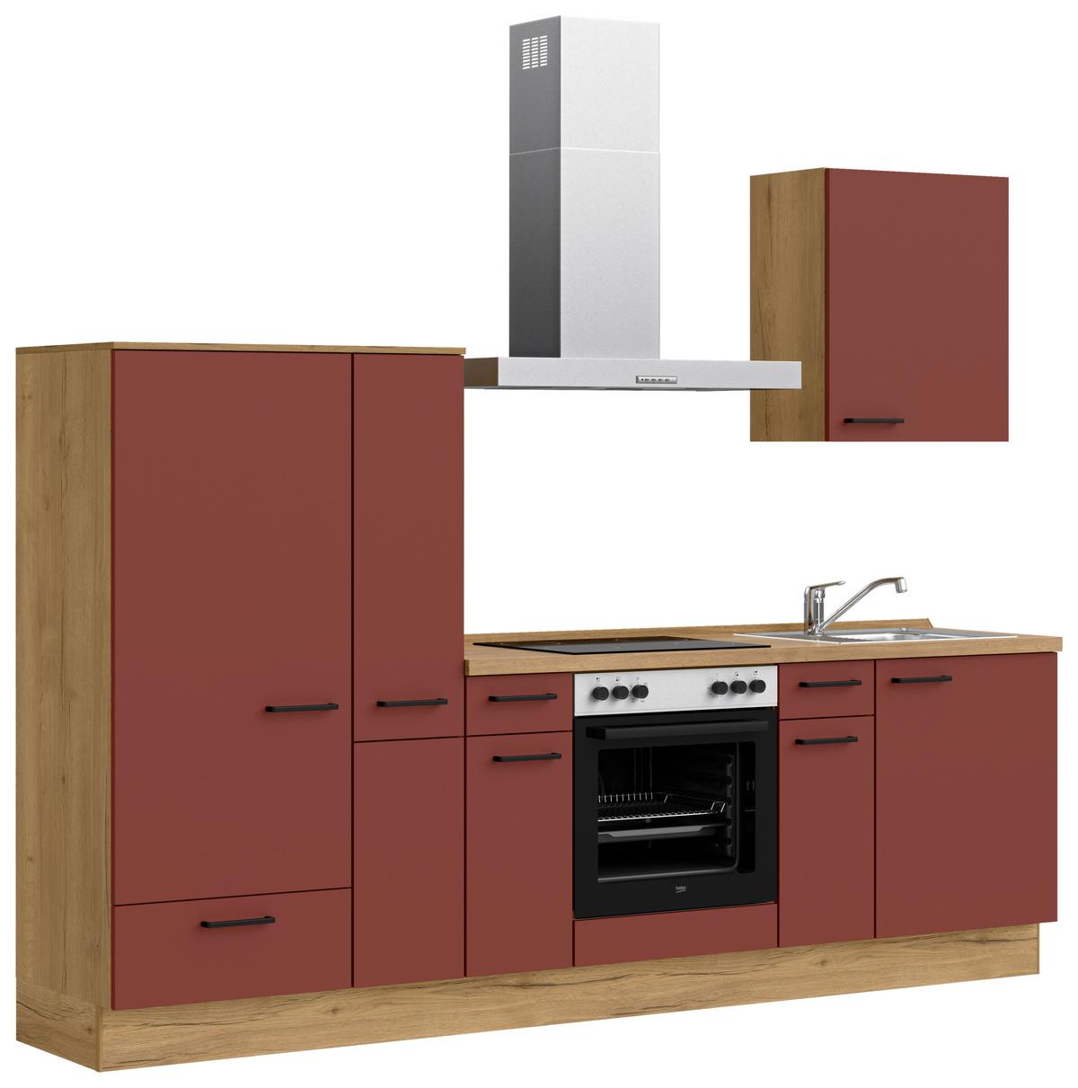 Küchenleerblock Easytouch Low-Line, L3 Links - Eichefarben/Rot, MODERN, Holzwerkstoff (270cm) - Nobilia