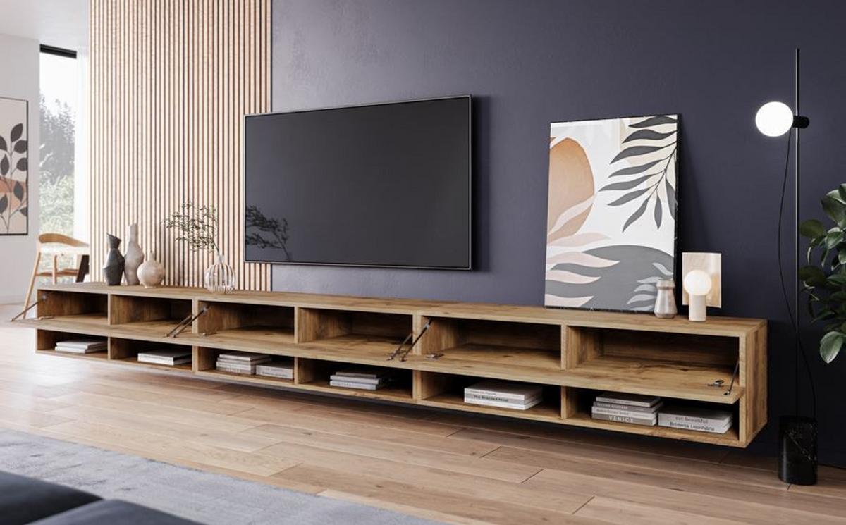 TV-Lowboard B: 300 cm Kastanienfarben - Kastanienfarben/Weiß Hochglanz, LIFESTYLE, Holzwerkstoff (300/30/31cm) - P & B
