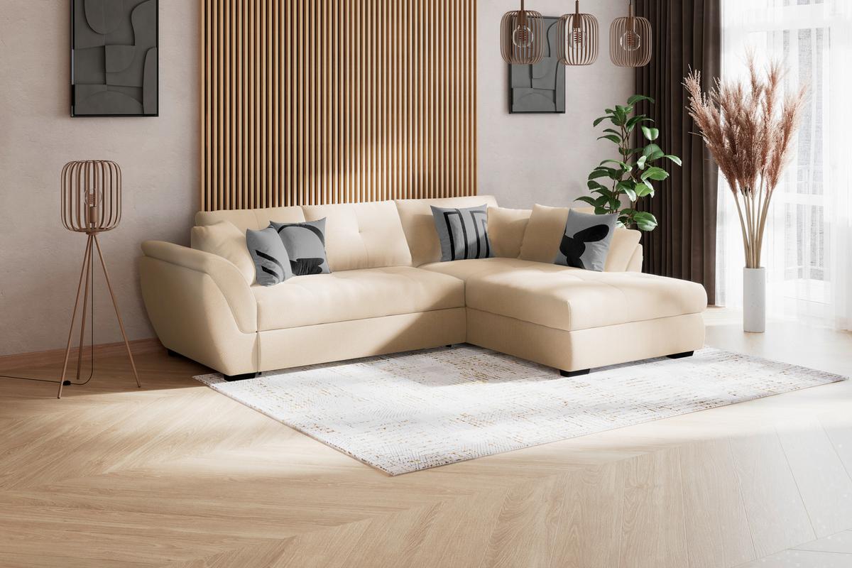 Rohová sedačka BERISSO, pravá, béžová - černá/béžová, Konvenční, textil (278/187cm) - Ondega