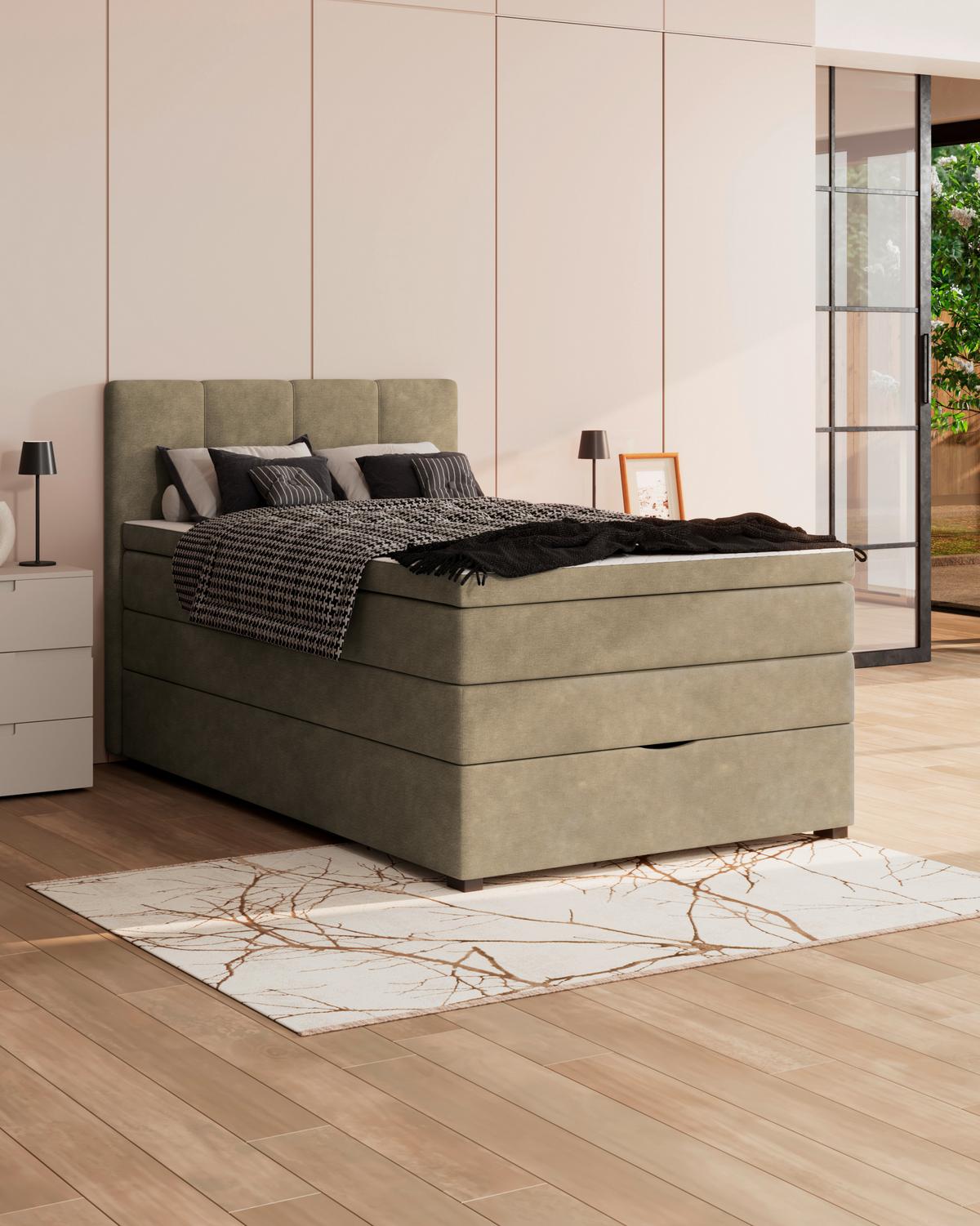 Boxspringbett mit Topper & Bettkasten 100x200 Lauro - Schwarz/Braun, Trend, Textil (100/200cm)