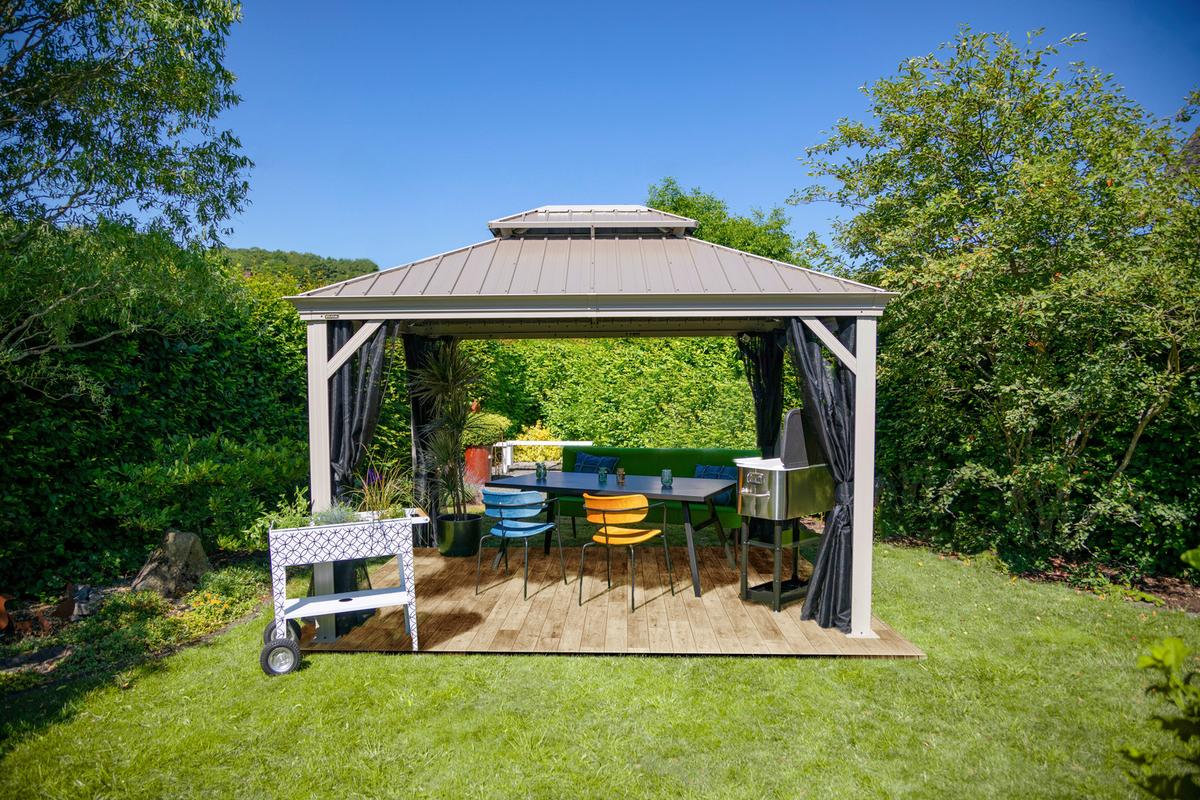 Pavillon Messina 363x298 cm Wetterfest Gartenpavillon - Champagner, Basics, Metall (363/291/298cm)