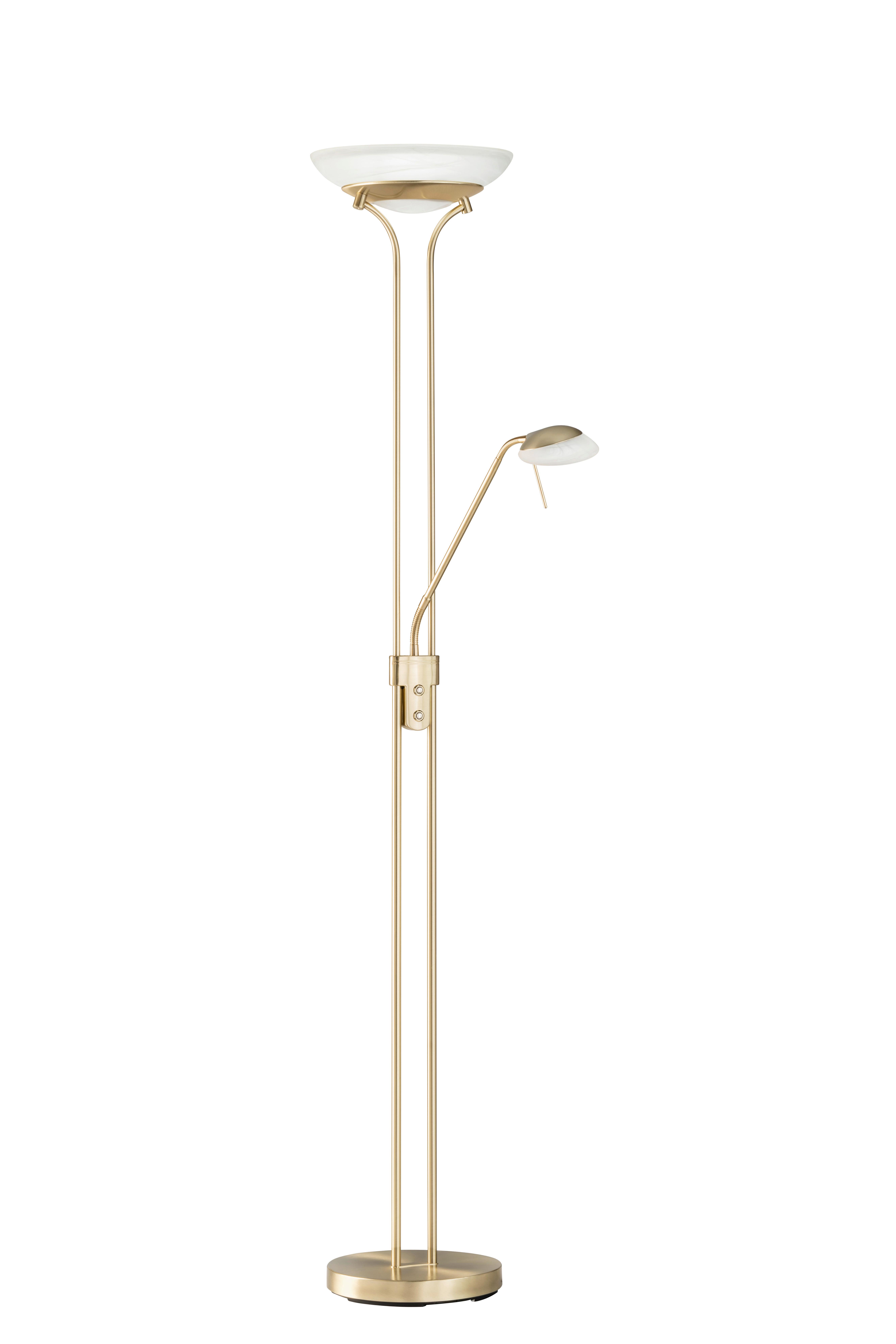 Led-stehlampe Pool Dimmbar Messingfarben Mit Leselampe - Messingfarben/Weiß, KONVENTIONELL, Glas/Metall (32/182cm) - Fischer & Honsel