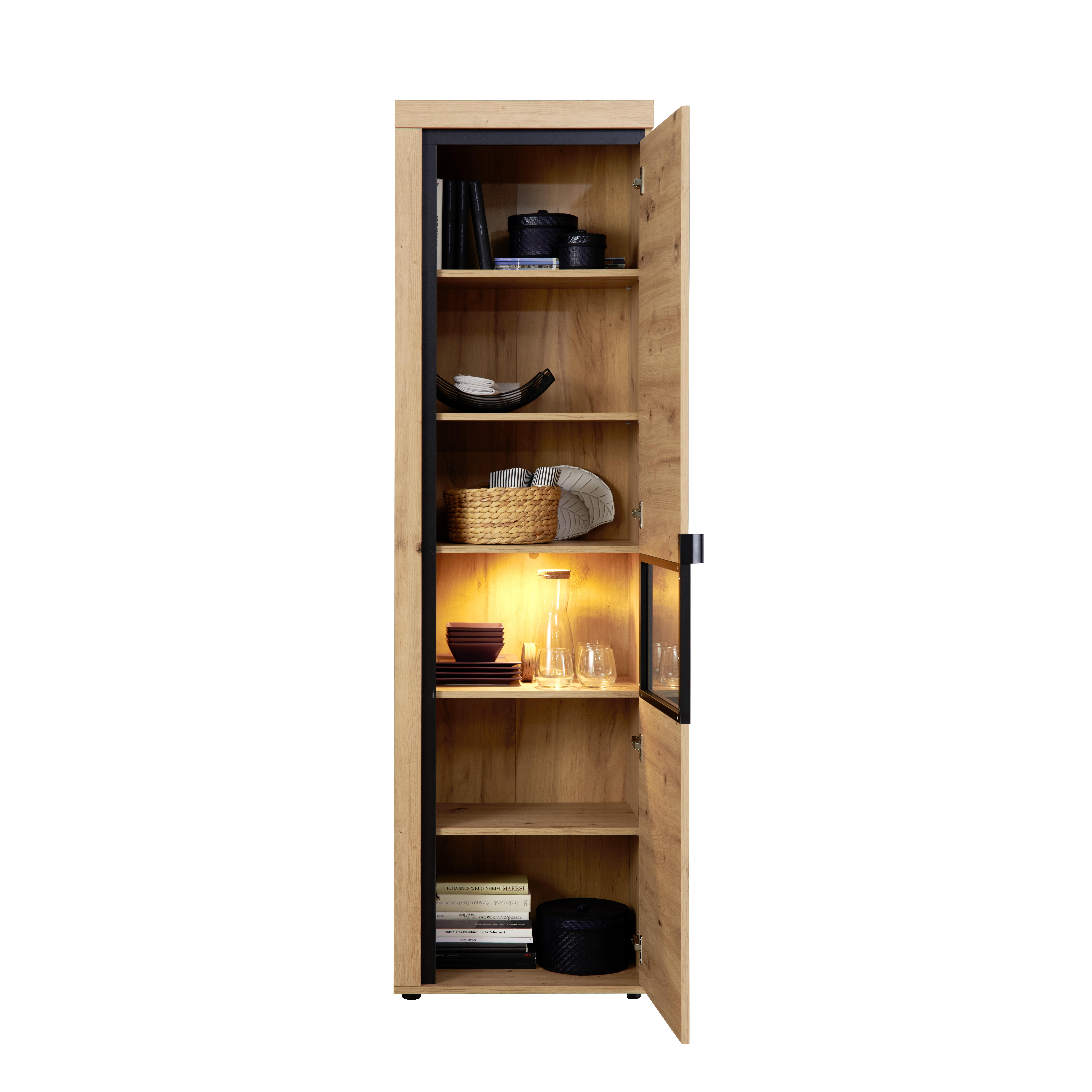 Hohe Standvitrine mit Glaselement