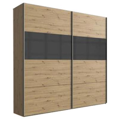 Skriňa s posuvnými dverami Bramfeld,dub Artisan/sklo sivé - sivá/farba duba, Konventionell, kov/kompozitné drevo (225/208/65cm)
