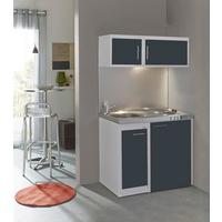 Miniküche mit Kühlschrank + Kochfeld 100 cm Anthrazit/Weiß - Edelstahlfarben/Anthrazit, KONVENTIONELL, Metall (100cm) - Respekta