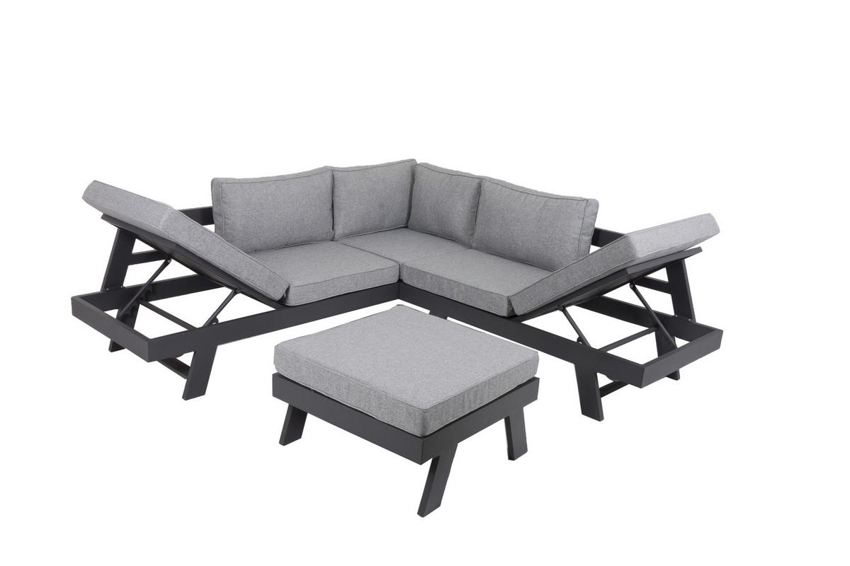 Loungegarnitur Donna - Schwarz/Grau, Basics, Kunststoff/Textil - Gardenson