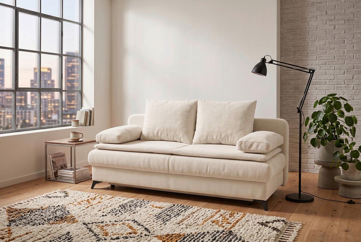 Rozkladacia pohovka KEN, krémová - čierna/krémová, Konventionell, kompozitné drevo/textil (209/105cm) - Based