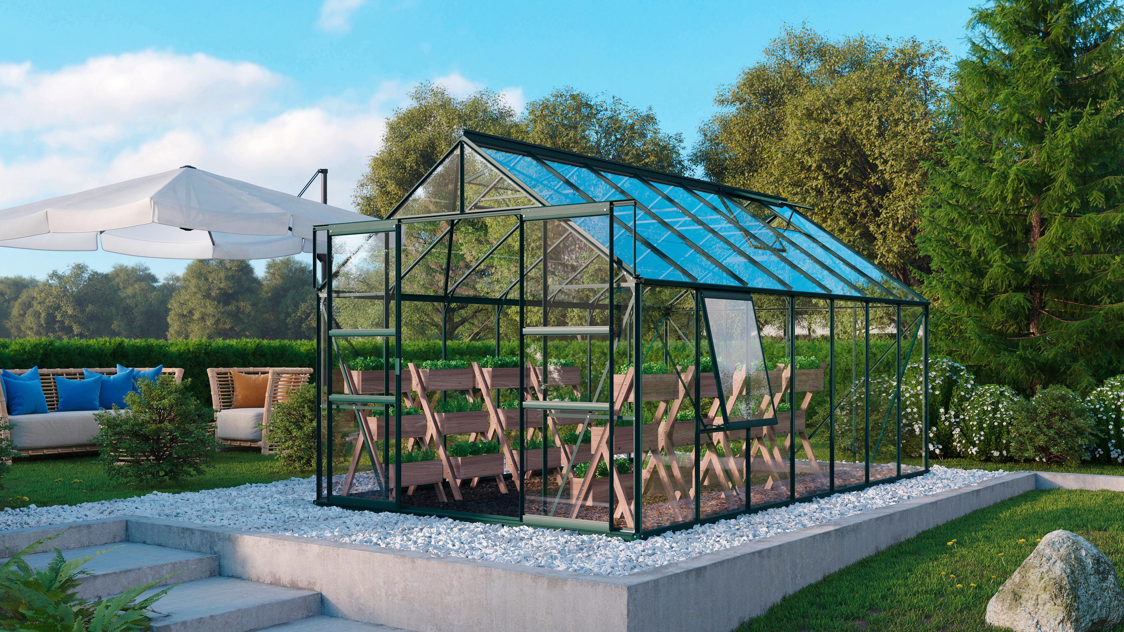 Gewächshaus mit Gestell aus Aluminium in Smaragdgrün