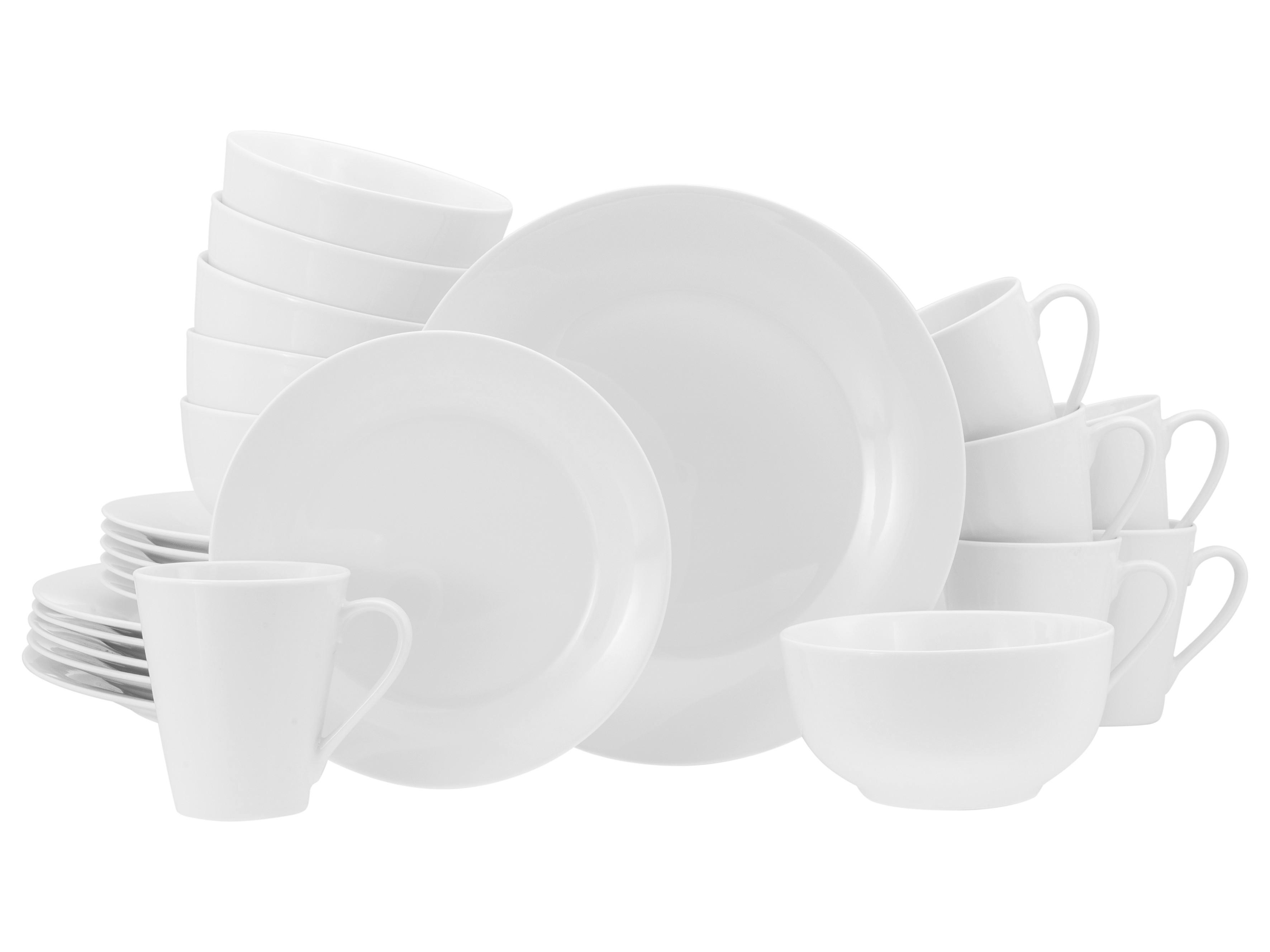 KOMBISERVICE Porzellan, 6 Personen, 24-tlg. - Weiß, Basics, Keramik - Creatable