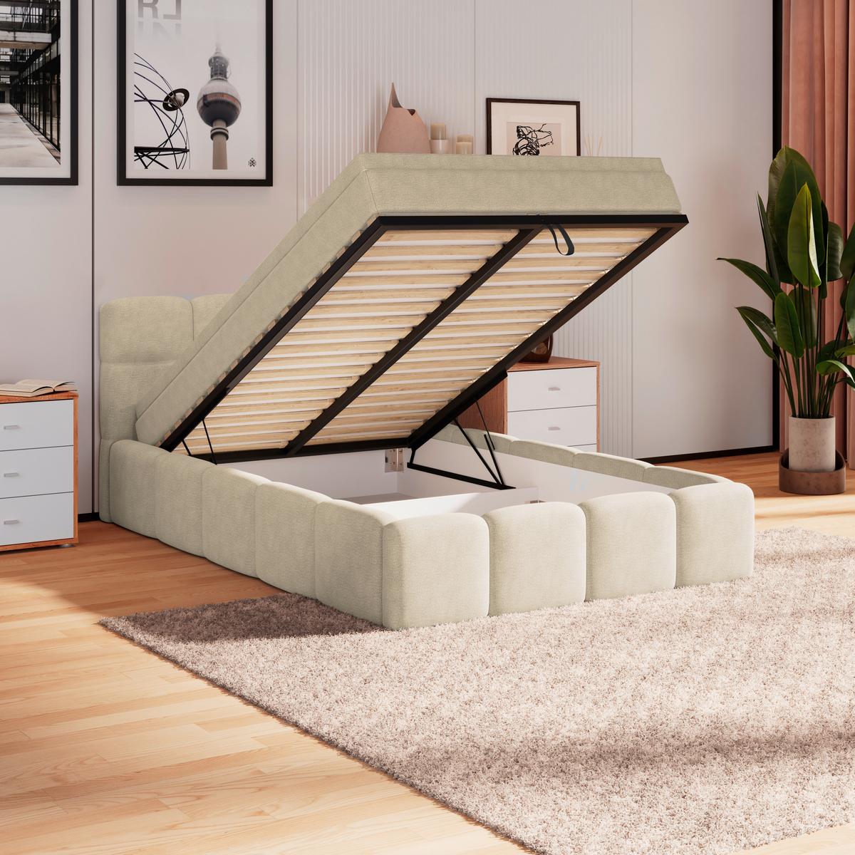 Polsterbett Noe Braun, Lf: 140x200 cm - Schwarz/Braun, Trend, Textil/Metall (140/200cm)