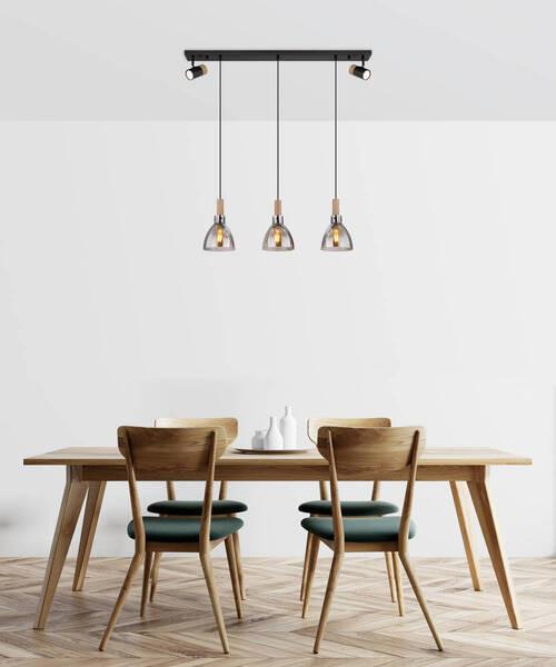 Hängeleuchte 15550-3h - Schwarz, Design, Glas/Holzwerkstoff (97/16/120cm) - Globo