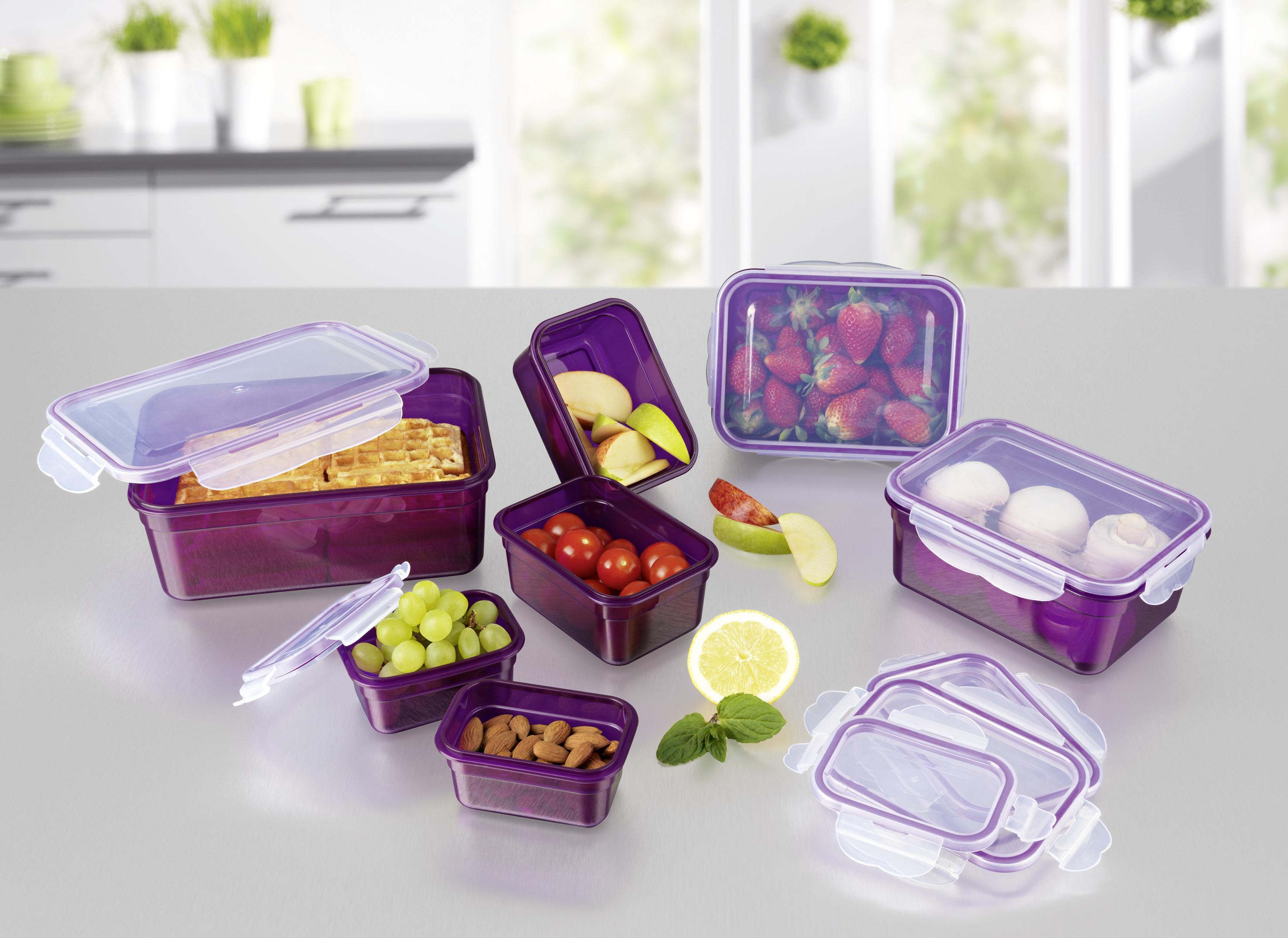 Frischhaltedosen 7er-Set Gourmetmaxx Klick-It Stapelbar - Lila, Basics, Kunststoff