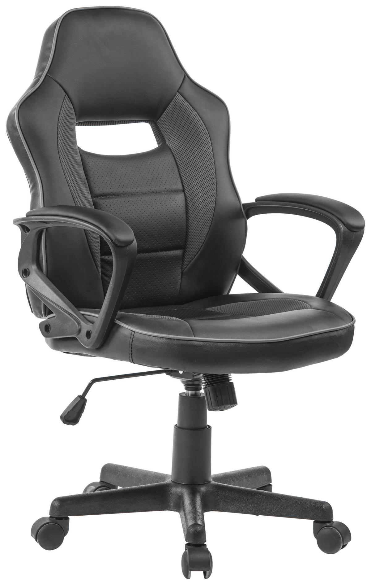 Chefsessel Oliver Mit Armlehnen Lederlook Schwarz - Schwarz/Grau, MODERN, Kunststoff/Textil (54/103/54cm)