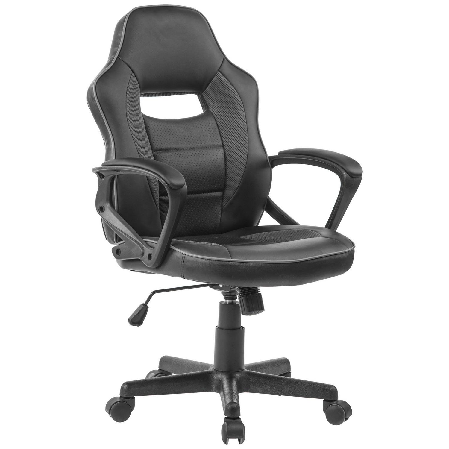 Chefsessel Oliver mit Armlehnen Lederlook Schwarz Grau, 54x103x54 cm