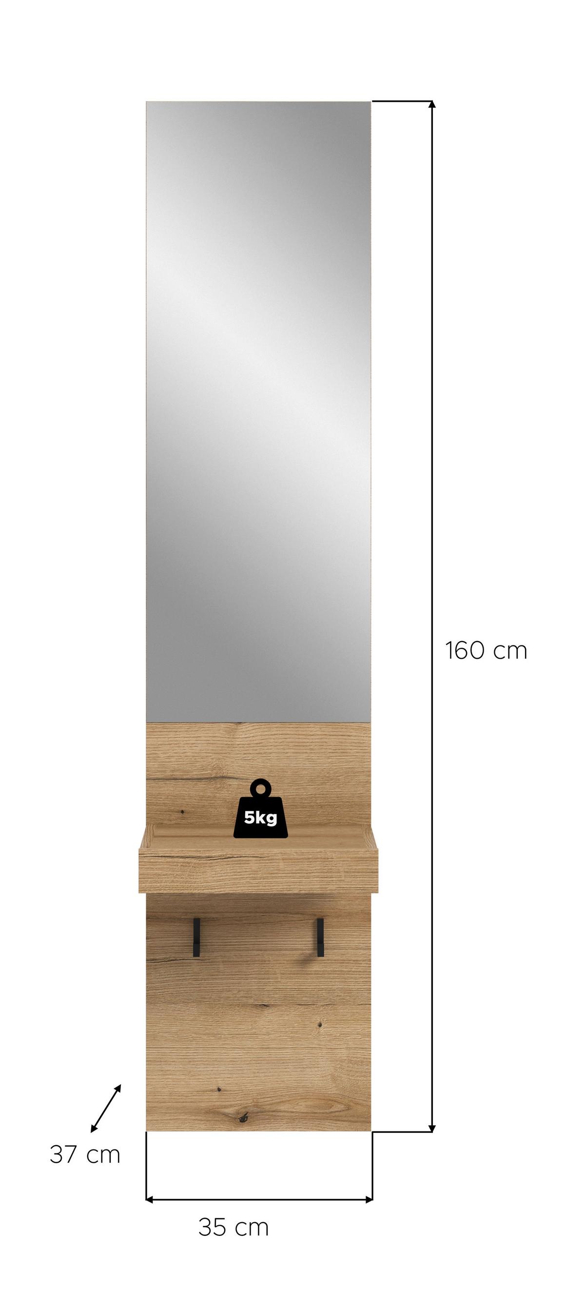 Garderobenpaneel Naro Eiche dunkel Dekor B: 35cm - Eiche dunkel, Design, Glas/Holzwerkstoff (35/160/37cm) - Livetastic