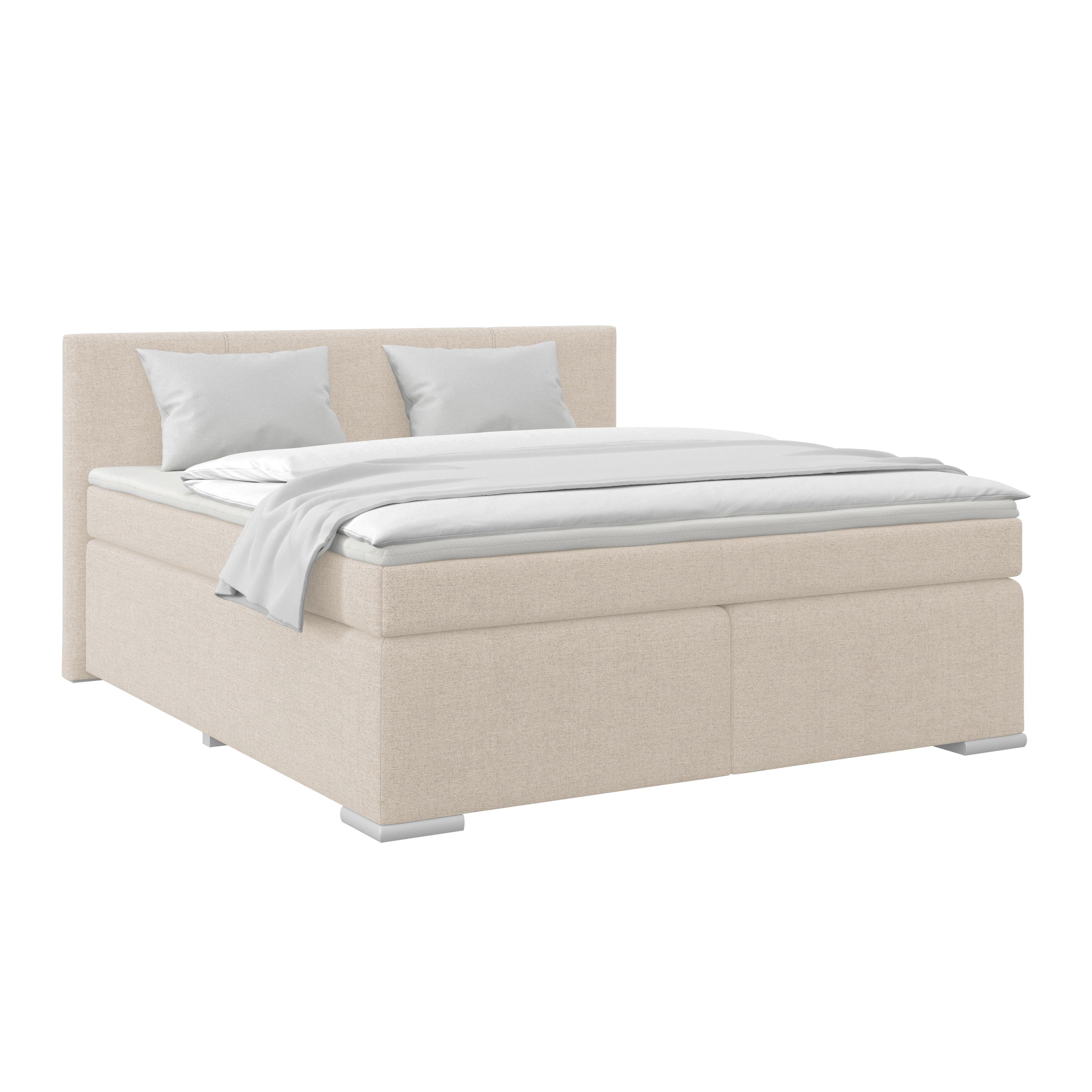 Boxspringbett Mira I Nordic, Lf: 180x200 cm - Creme/Alufarben, Basics, Textil (180/200cm)