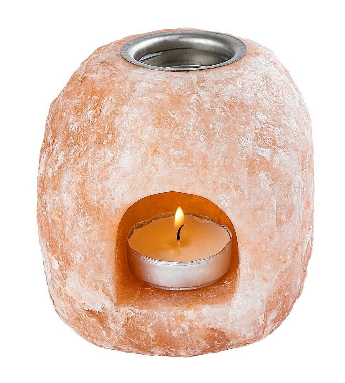 Stojan na svíčky SALTOR - oranžová, Natur, kámen (11/11cm)