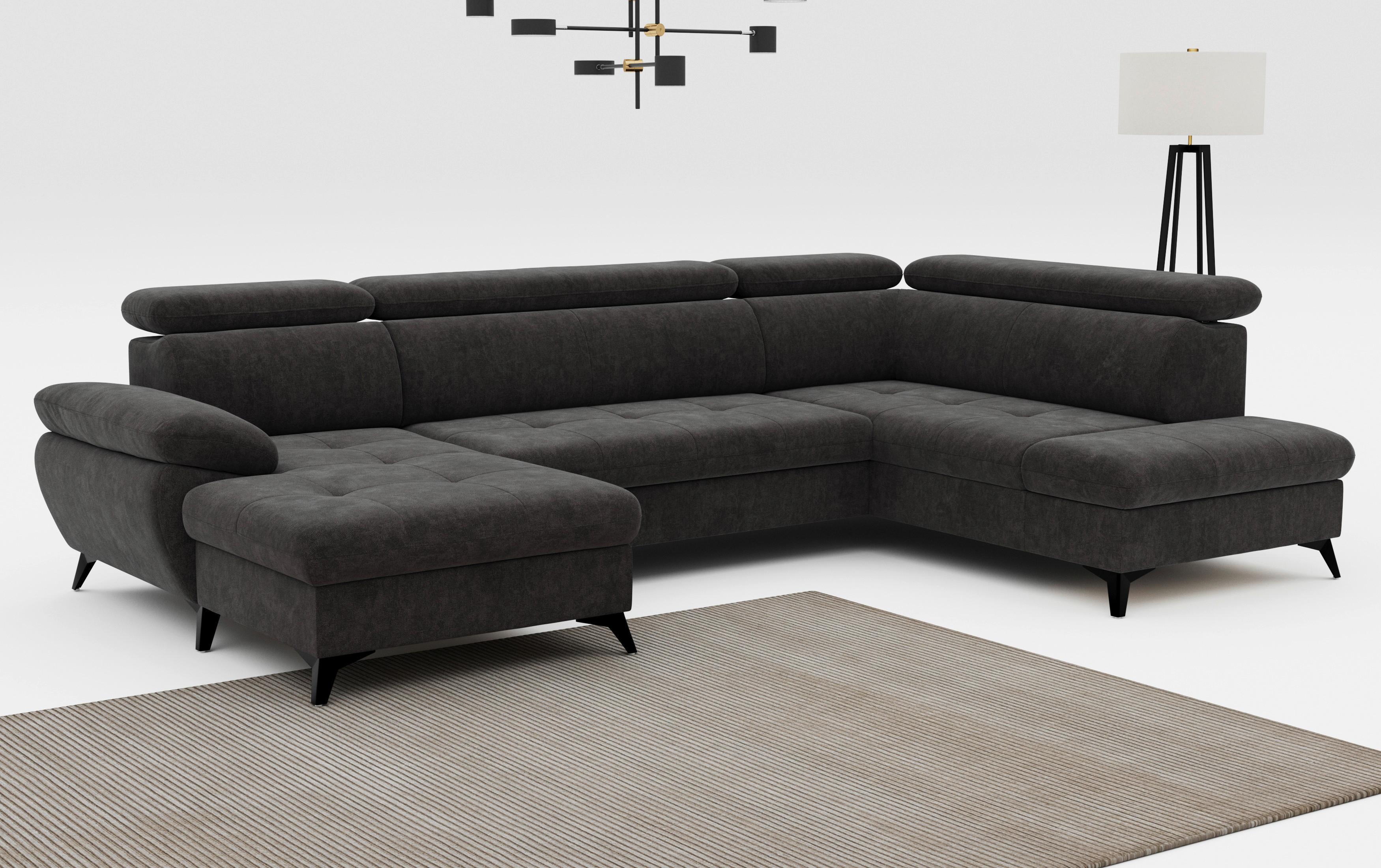 Wohnlandschaft mit Bettkasten Hudson Dunkelgrau - Schlammfarben/Dunkelgrau, Textil (166/324/207cm) - MID.YOU