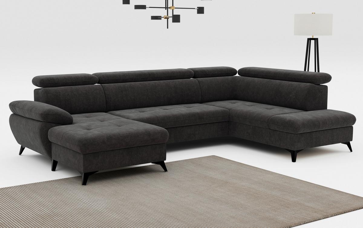 Wohnlandschaft mit Bettkasten Hudson Dunkelgrau - Schlammfarben/Dunkelgrau, Textil (166/324/207cm) - MID.YOU