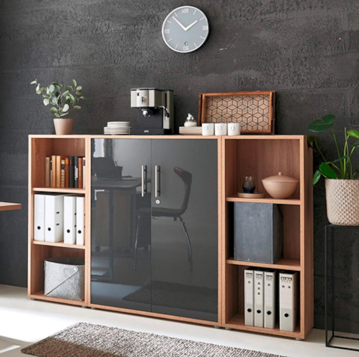 Büro Office Edition Sonoma Eiche Dekor/anthrazit - Anthrazit Hochglanz/Sonoma Eiche, MODERN, Holzwerkstoff - MID.YOU